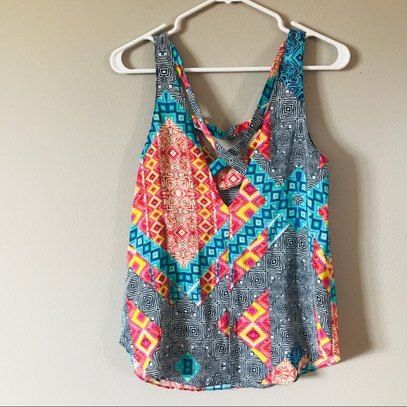 Amanda Uprichard 100% Silk Mixed Print Crisscross Back Tank - Picture 8 of 9